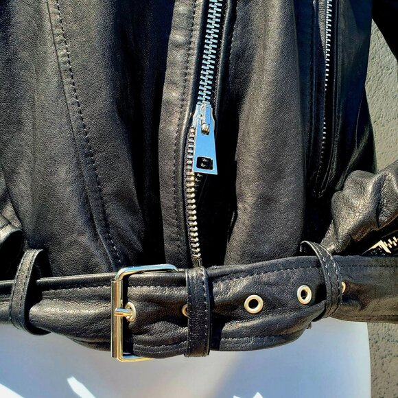 Hipchik Couture Rhinestone Crystal Love Black Lambskin Leather Jacket S M Moto - Picture 9 of 12